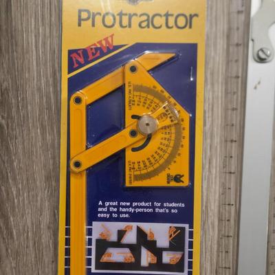 Metal Paper Tray, Protractor, Ruler, and Colored Pencils