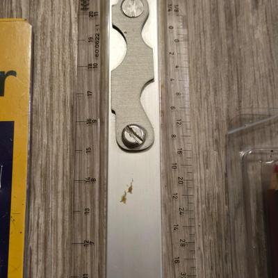 Metal Paper Tray, Protractor, Ruler, and Colored Pencils