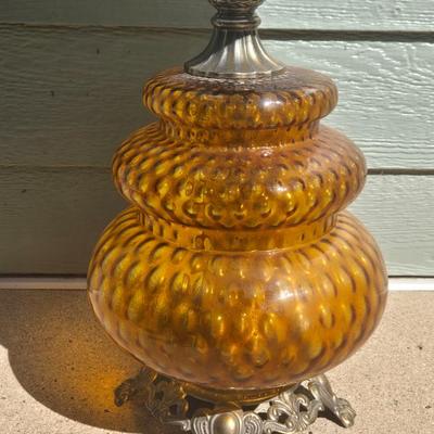 Mid Century Amber Globe Lamp #1