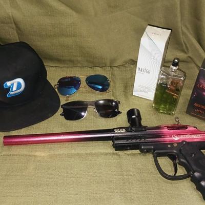 FOSTER GRANT SUNGLASSES, NEW MEN'S COLOGNE, STRYKER PAINTBALL GUN & DAZED HAT