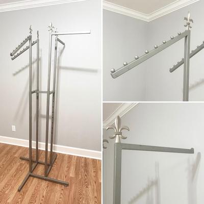 Metal Clothes Hanging Rack With Fleur De Lis Toppers
