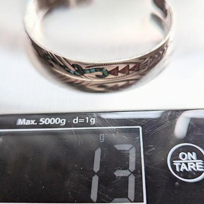 Native American Navajo Gene Gibson silver Turquoise Coral inlay cuff bracelet