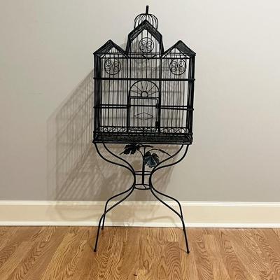 46” Tall Decorative Metal Bird Cage On A Stand