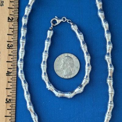 925 Sterling Bamboo And Ball Bead 7" Bracelet and 16" Necklace