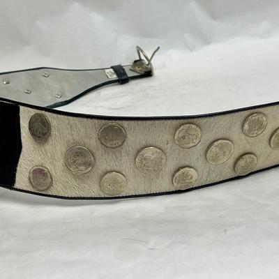Vintage Argentinian Leather Coin Belt with Medallion and Coins