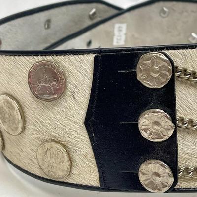 Vintage Argentinian Leather Coin Belt with Medallion and Coins