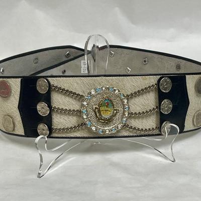 Vintage Argentinian Leather Coin Belt with Medallion and Coins