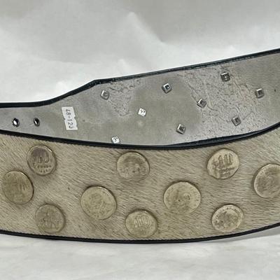 Vintage Argentinian Leather Coin Belt with Medallion and Coins