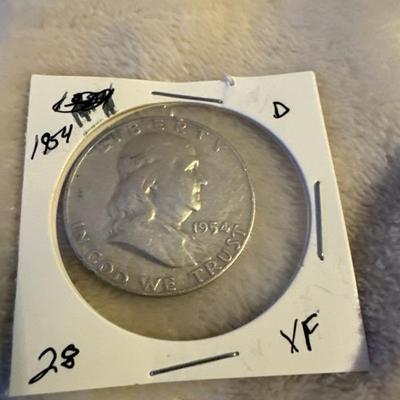 1954 D BENJAMIN FRANKLIN US COIN HALF VF