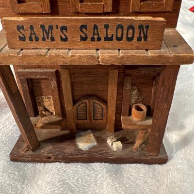 Vintage Sam's Saloon Coaster Set of 6 Wood 1970s Enesco Barn Beer Pool Old West