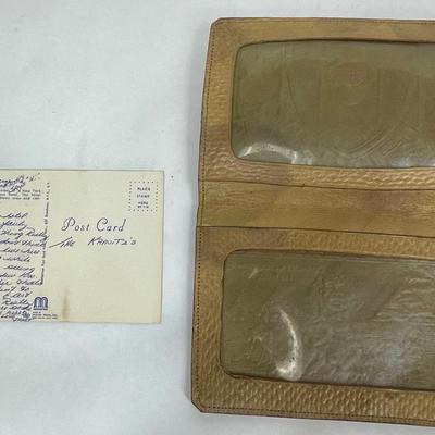 Leather Souvenir Photo Wallet and Vintage Postcard
