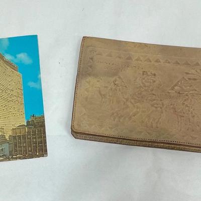 Leather Souvenir Photo Wallet and Vintage Postcard