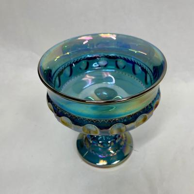 Vintage Indiana Carnival Glass Kings Crown Iridescent Blue Compote