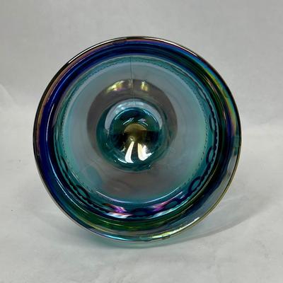 Vintage Indiana Carnival Glass Kings Crown Iridescent Blue Compote