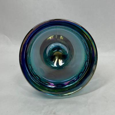 Vintage Indiana Carnival Glass Kings Crown Iridescent Blue Compote