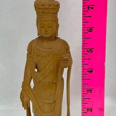 Vintage Buddha Japanese Wood Carved Statue of Kannon Bosatsu