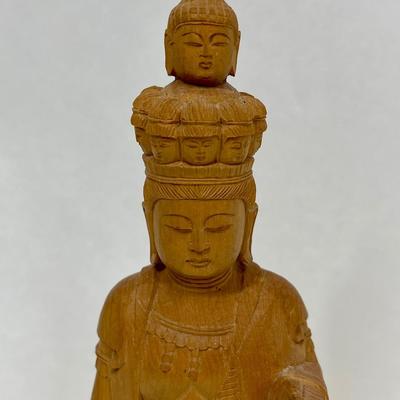 Vintage Buddha Japanese Wood Carved Statue of Kannon Bosatsu