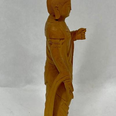 Vintage Buddha Japanese Wood Carved Statue of Kannon Bosatsu
