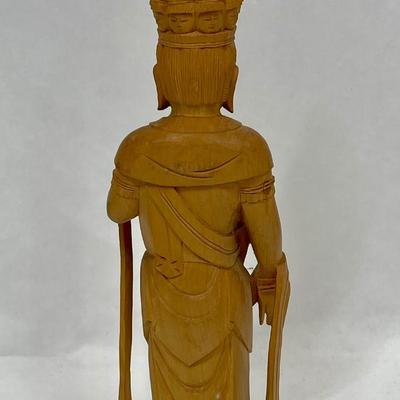 Vintage Buddha Japanese Wood Carved Statue of Kannon Bosatsu