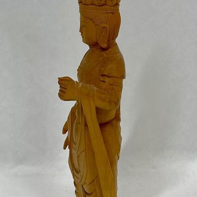 Vintage Buddha Japanese Wood Carved Statue of Kannon Bosatsu