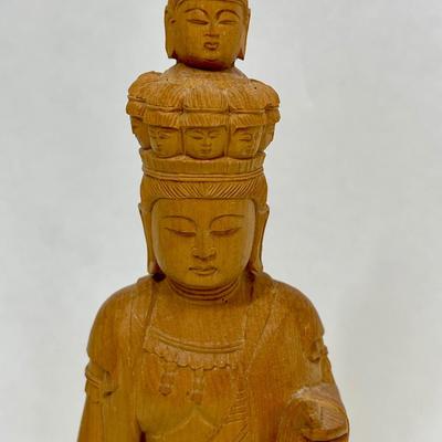 Vintage Buddha Japanese Wood Carved Statue of Kannon Bosatsu