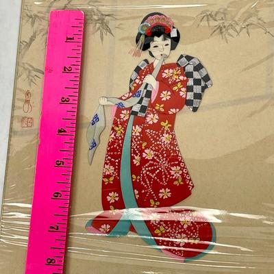 Japanese Geisha Art - 3D fabric applique collage on rice paper