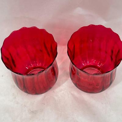 Pair of Red Glass Tulip Shaped Candle Holders