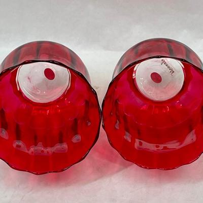 Pair of Red Glass Tulip Shaped Candle Holders