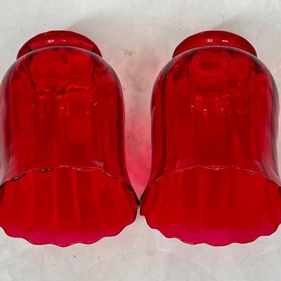 Pair of Red Glass Tulip Shaped Candle Holders