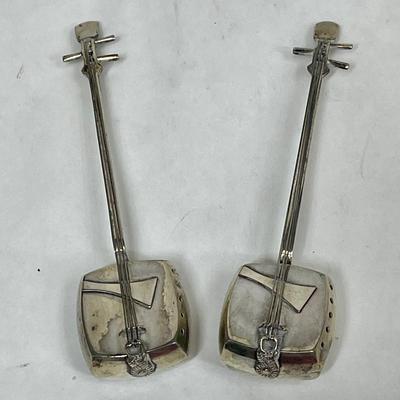 2 pc set of Vintage Japanese Sterling Silver Silvercraft Guitar Salt & Pepper Shakers