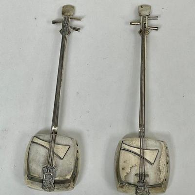 2 pc set of Vintage Japanese Sterling Silver Silvercraft Guitar Salt & Pepper Shakers