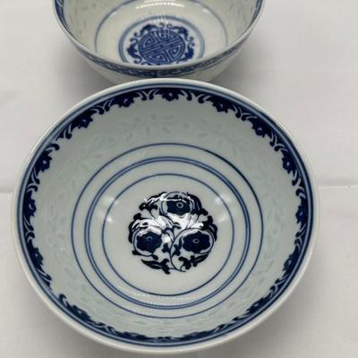 Pair of Chinese Porcelain Translucent Rice-Pattern Ware Bowls