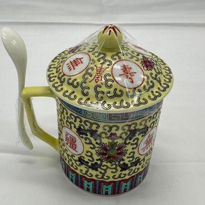 Chinese Jingdezhen Tea Cup with a Spoon