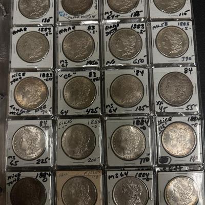 Morgan lot entire page excluded two unmarked coins