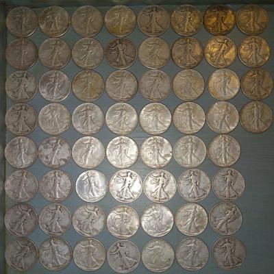 60 walking liberty 1/2 dollars