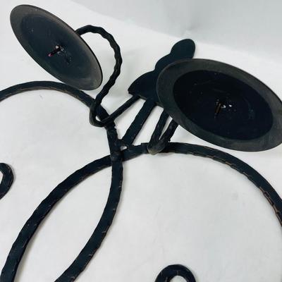 Set of Black Wrought Iron Candlestick Candle Holders Wall Hangings