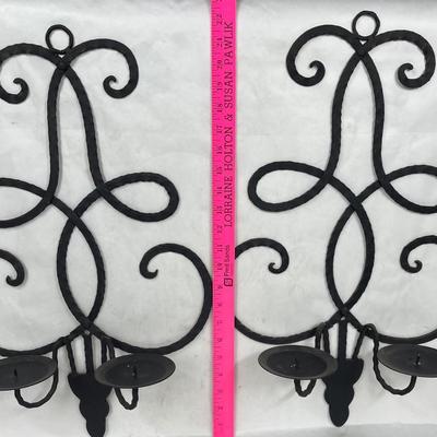 Set of Black Wrought Iron Candlestick Candle Holders Wall Hangings