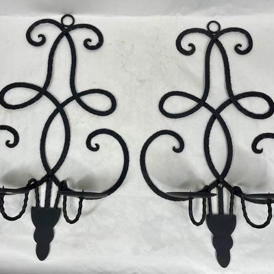 Set of Black Wrought Iron Candlestick Candle Holders Wall Hangings