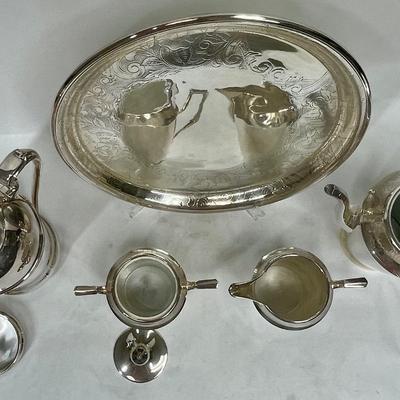 Modern Art Deco - 5 pieces of SilverPlate - Coffee Pot, Shaker Pot, Creamer, Sugar, and Tray