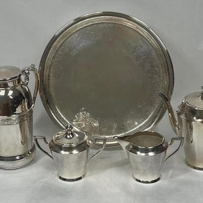 Modern Art Deco - 5 pieces of SilverPlate - Coffee Pot, Shaker Pot, Creamer, Sugar, and Tray
