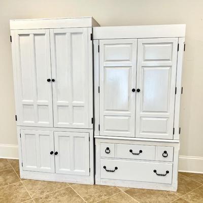 Pair (2) ~ Solid Wood Repurposed Painted Armoires ~ *Read Details