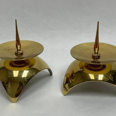 Vintage Mid-Century Modern Space Age Atomic Brass Candle Holders