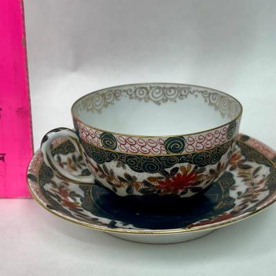 Austrian Roses Birds Hand Painted Cup and Saucer Set Gold Accent and Vibrant Colors green red