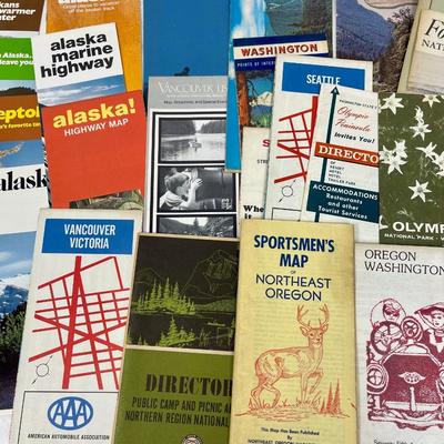 Vintage Lot of Alaska, Washington and Oregon Travel Maps and Guides