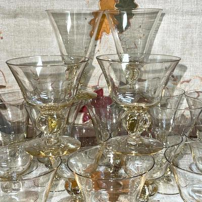 126 VINTAGE 20 FOOTED TINTED GLASSES WATER GOBLETS & SHERBERTS