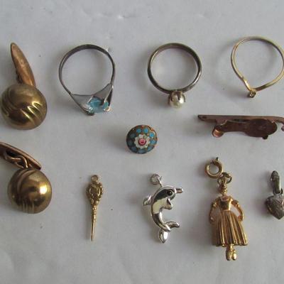 Lot of Jewelry: Sterling Ring, Small Charms, Cuff Links, Various Ages