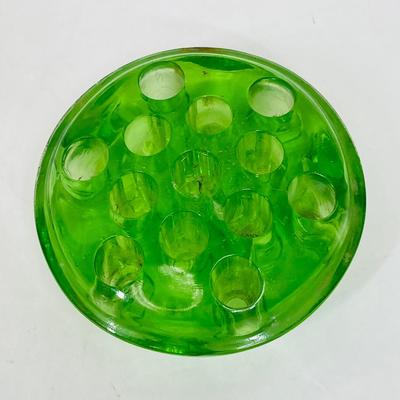 Vintage Large Green Uranium Glass Flower Frog