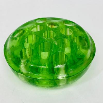Vintage Large Green Uranium Glass Flower Frog