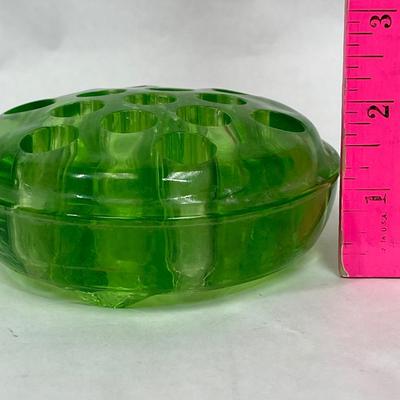 Vintage Large Green Uranium Glass Flower Frog
