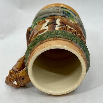 Ceramic German Style Beer Stein with Animals in Forest